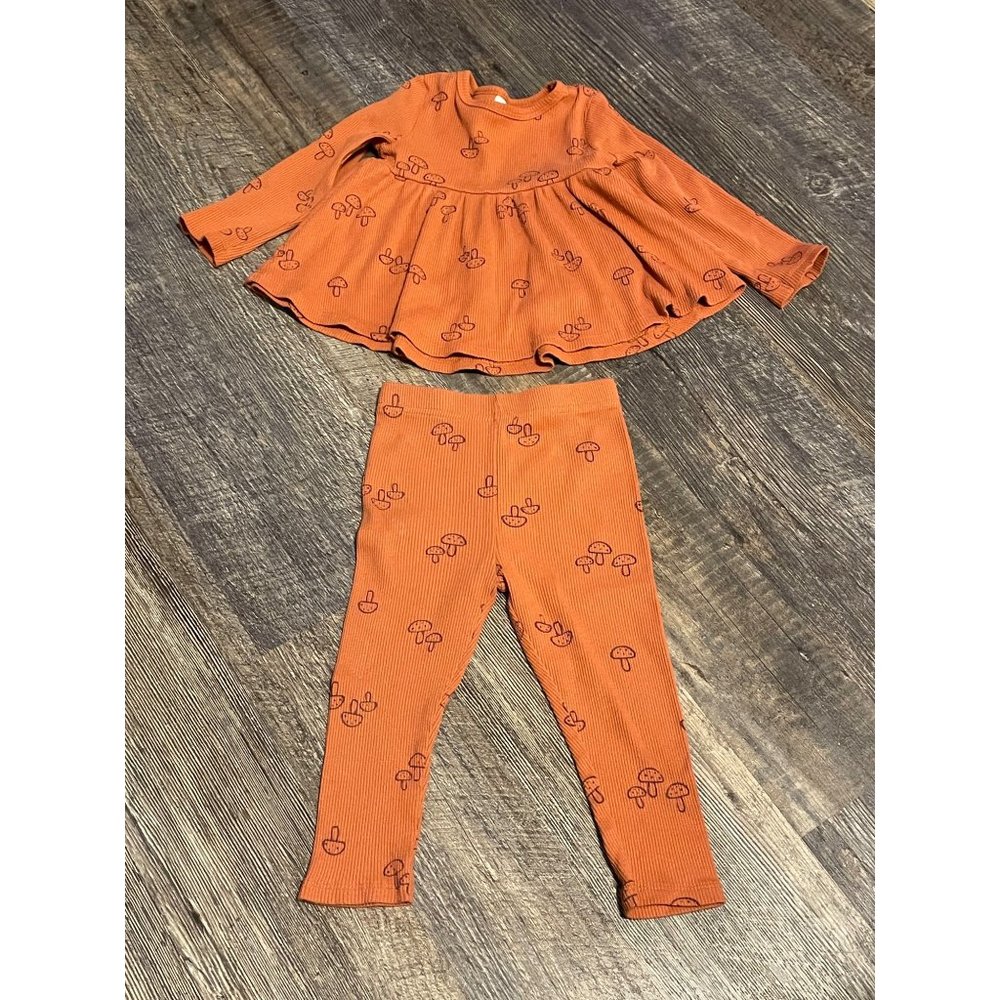 Modern Moments Size 18 Months Baby Girls Orange with Purple Mushrooms Outfit #S-